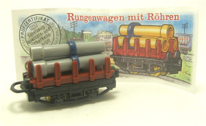 Eisenbahn , Rungenwagen mir Röhren grau/blau + Beipackzettel