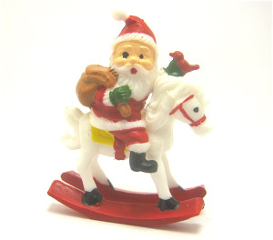 Alte Miniaturfiguren , Schaukelpferd mit Weihnachtsmann