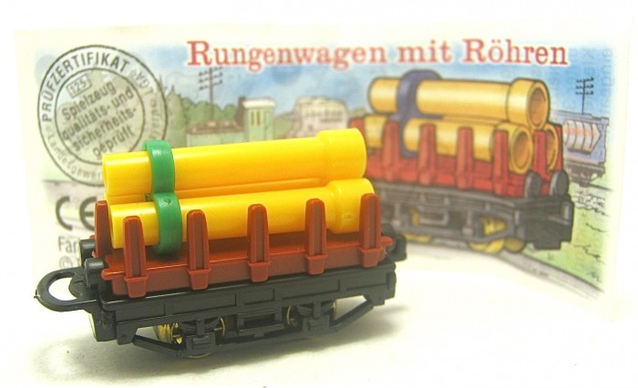 Eisenbahn , Rungenwagen mir Röhren gelb/grün + Beipackzettel