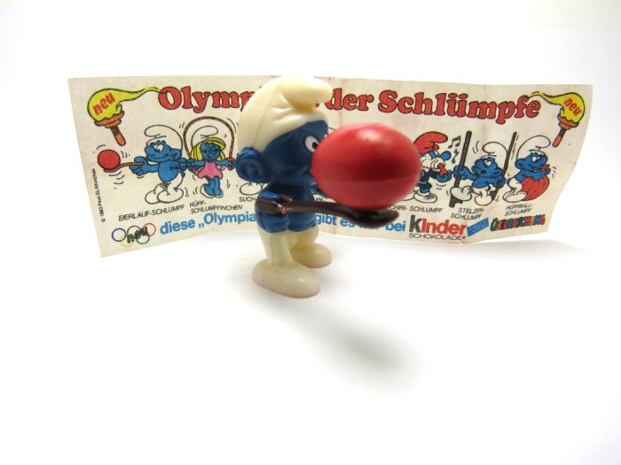 Olympiade der Schlümpfe 1983 , Eierlaufschlumpf original im Ei + BPZ